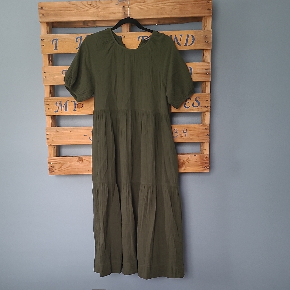 Madewell Green Puff Sleeve Sundress